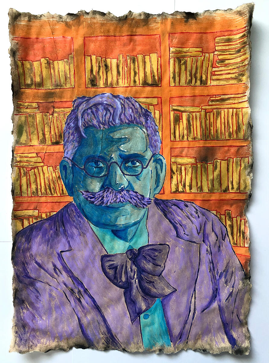 Justice Through Knowledge the task of the living - coffee grounds, tea, charcoal, acrylic paint