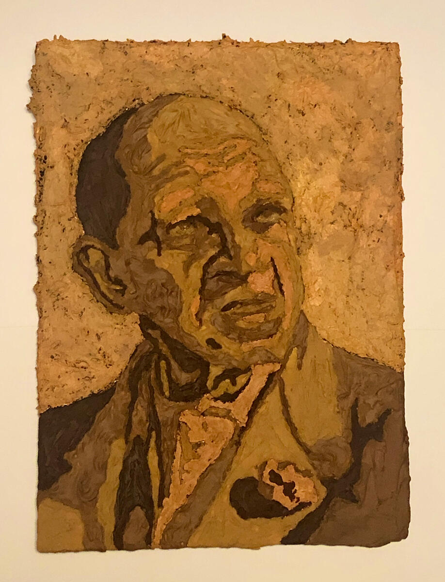 common things in an uncommon way - peanut butter, mashed sweet potatoes, acrylic paint