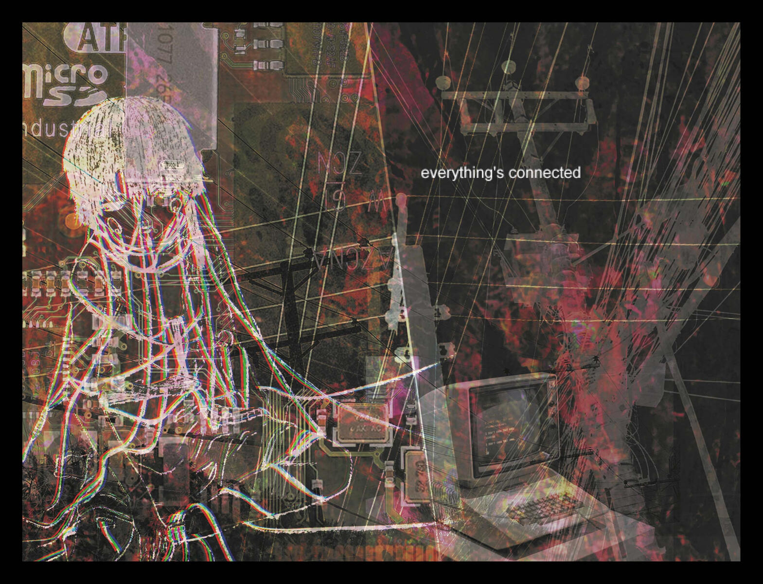 everything's connected - acrylic paint, tissue paper, collage, digital