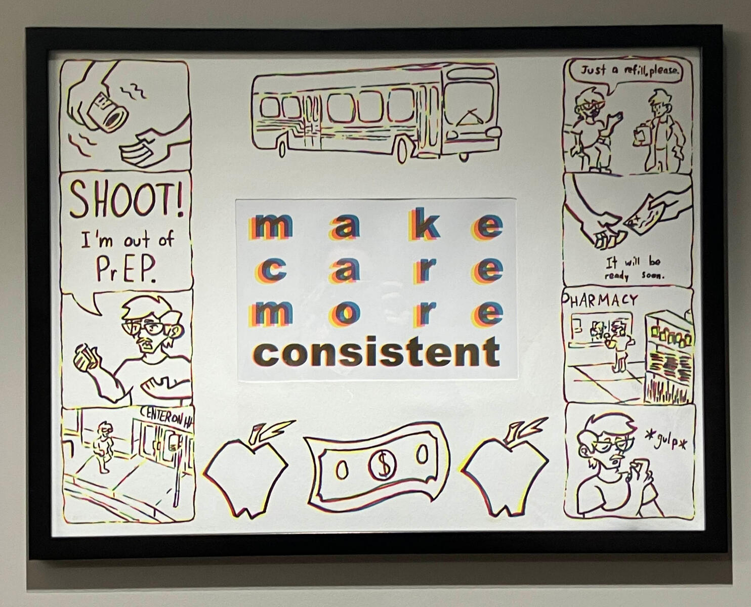 Make Care More consistent - risograph and alcohol marker